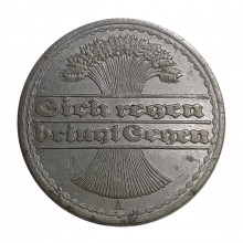 Km#27 50 Pfenning 1920 A MBC Alemanha Europa Império Alemão C/ Sinal de Furo