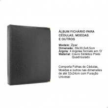 Álbum Fichário para Cédulas e Moedas Ziper Cobra GG