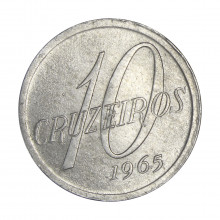 Moeda V-284 10 Cruzeiros 1965 MBC+ Alumínio Ø23mm 2,1gr.