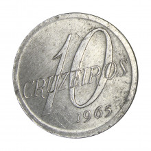Moeda V-284 10 Cruzeiros 1965 MBC Alumínio Ø23mm 2,1gr.