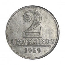 Moeda V-281 2 Cruzeiros 1959 MBC Alumínio Ø25mm 2.7gr.