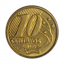 Moeda V-491 10 Centavos 1998 FC  Aço R Bronze Ø20mm 4,8gr.