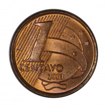 Moeda V-460 1 Centavo 2001 SOB/FC  Aço R Cobre Ø17mm 2,4gr.