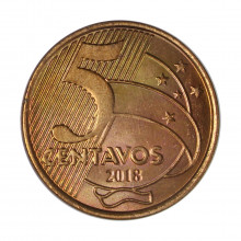 Moeda V-484 5 Centavos 2018  SOB   Aço R Cobre  Ø22mm 4,1gr.