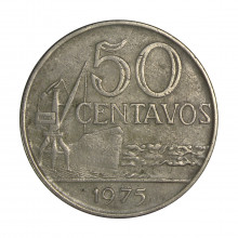 Moeda V-313 50 Centavos 1975 MBC C/Serrilha Cupro Níquel Ø27mm 7,7gr.