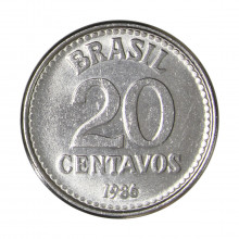 Moeda V-389 20 Centavos 1986 SOB/FC Aço Inoxidável Ø19mm 2,5gr.
