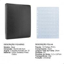 Álbum Fichário 10 Folhas para 630 Moedas 32x24 Ziper Cobra GG