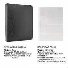 Álbum Fichário 10 Folhas PP para Cédulas 4 Espaços 32x24 Ziper Cobra GG