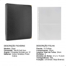Álbum Fichário 10 Folhas PP para Cédulas 2 Espaços 32x24 Ziper Cobra GG