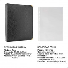 Álbum Fichário 10 Folhas PP para Cédulas 1 Espaço 32x24 Ziper Cobra GG