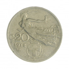 Km#44 20 Centésimos 1912 R (Roma) MBC Itália Europa Níquel 21.5(mm) 4(gr)