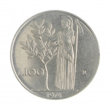 Km#96.1 100 Liras 1974 R MBC + Itália Europa Aço Iox 27.8(mm) 8(gr)