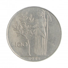 Km#96.1 100 Liras 1956 R MBC Itália Europa Aço Inox 27.8(mm) 8(gr)