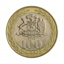 Km#236 100 Pesos  2015 So MBC  Chile  América  Bimetálico  23.5(mm) 7.58(gr)