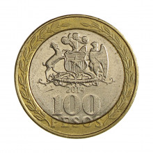 Km#236 100 Pesos  2014 So MBC  Chile  América  Bimetálico  23.5(mm) 7.58(gr)