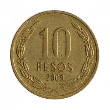 Km#228.2 10 Pesos 2000 SO MBC Chile  América  Cobre-alumínio-níquel 21(mm) 3.5(gr)