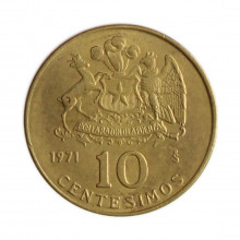 Km#194 10 Centésimos 1971 SO MBC/SOB Chile  América  Bronze de alumínio 18.1(mm) 2.5(gr)