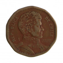 Km#219.2 50 Pesos  1991 SO MBC Chile  América  Cobre-alumínio-níquel 25(mm) 7(gr)