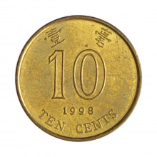 Km#66 10 Cents 1998 SOB/FC Hong Kong Ásia Níquel com revestimento de latão 17.55(mm) 1.84(gr)