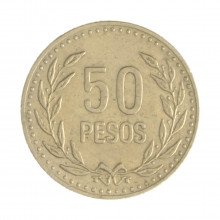 Km#283.1 50 Pesos 1991 MBC Colômbia  América  Latão com Revestimento de Níquel  21.5(mm) 4.35(gr)