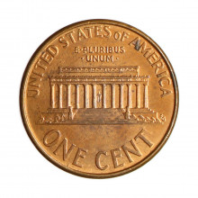 Moeda Km#201b 1 Cent 2005 MBC Estados Unidos América  Lincoln Memorial Zinco com Revestimento de Cobre Ø19,05mm 2,5gr.