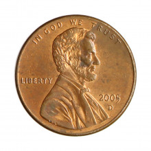 Moeda Km#201b 1 Cent 2005 D MBC Estados Unidos América  Lincoln Memorial Zinco com Revestimento de Cobre Ø19,05mm 2,5gr.