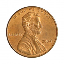 Moeda Km#201b 1 Cent 2004 MBC+ Estados Unidos América  Lincoln Memorial Zinco com Revestimento de Cobre Ø19,05mm 2,5gr.