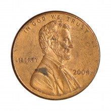 Moeda Km#201b 1 Cent 2004 MBC Estados Unidos América  Lincoln Memorial Zinco com Revestimento de Cobre Ø19,05mm 2,5gr.