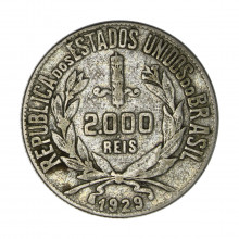 Moeda P-715 2000 Réis 1929 MBC  Prata 500 Ø26mm 8gr.