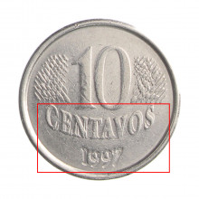 Moeda V-449 10 Centavos 1997 MBC Batida Dupla 