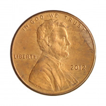 Moeda Km#468 1 Cent 2012 MBC Estados Unidos América  Lincoln Cent Escudo Zinco com Revestimento de Cobre  Ø19,05mm 2,5gr