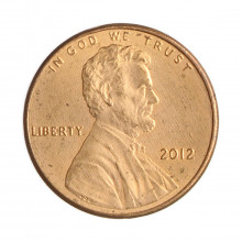 Moeda Km#468 1 Cent 2012 MBC+ Estados Unidos América  Lincoln Cent Escudo Zinco com Revestimento de Cobre  Ø19,05mm 2,5g