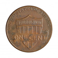 Moeda Km#468 1 Cent 2010 MBC+ Estados Unidos América  Lincoln Cent Escudo Zinco com Revestimento de Cobre  Ø19,05mm 2,5g