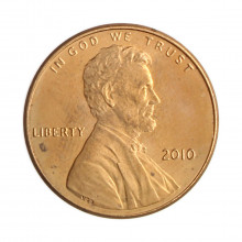 Moeda Km#468 1 Cent 2010 MBC+ Estados Unidos América  Lincoln Cent Escudo Zinco com Revestimento de Cobre  Ø19,05mm 2,5g