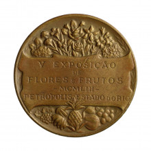 Medalha 36B/KP79 1953  MBC Brasil América V Exposição de Flores e Frutos Petrópolis Estado do Rio Bronze Ø49mm 68gr.