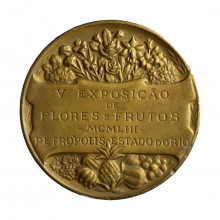 Medalha 36B/KP79 1953  MBC+ Brasil América V Exposição de Flores e Frutos Petrópolis Estado do Rio Bronze Ø49mm 68gr.