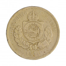 Moeda V-017 200 Réis 1874 BC/MBC C/ Marca de Verniz Cupro Níquel Ø32mm 15gr.