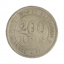 Moeda V-023 200 Réis 1882 BC C/ Marca de Verniz Cupro Níquel Ø32mm 15gr.