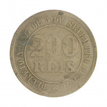 Moeda V-019 200 Réis 1876 BC/MBC Data Difícil Cupro Níquel Ø32mm 15gr.