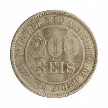 Moeda V-034 200 Réis 1888 BC  Cupro Níquel Ø32mm 15gr.