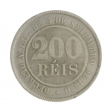 Moeda V-035 200 Réis 1889 MBC C/Marca de Verniz Cupro Níquel Ø32mm 15gr.