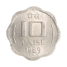 Moeda KM#39 10 Paise 1989 FC Índia Ásia Alumínio Ø23,03mm 1,76gr.