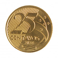 Moeda V-544 25 Centavos 2024 FC  Aço Revestido de Bronze Ø25mm 7,5gr.