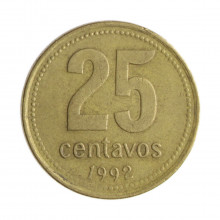 Moeda KM#110.1 25 Centavos 1992 MBC Argentina América Bronze Alumínio Ø24,2mm 5,4gr.