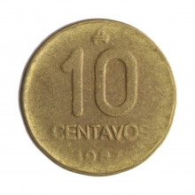 Moeda KM#98 10 Centavos 1987 MBC Argentina América Latão Ø21,5mm 4,45gr.