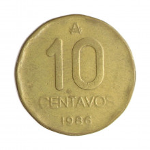 Moeda KM#98 10 Centavos 1986 MBC Argentina América Latão Ø21,5mm 4,45gr.