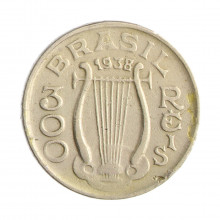 Moeda V-148 300 Réis 1938 MBC Carlos Gomes C/Marca de Verniz Cupro Níquel Ø25mm 8gr.