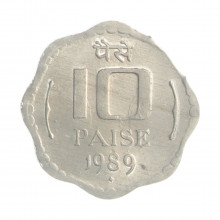 Moeda KM#39 10 Paise 1989 SOB Índia Ásia Alumínio Ø23,03mm 1,76gr.