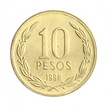 Moeda KM#228.2 10 Pesos 1998 SO MBC+ Chile América Cobre Alumínio Níquel Ø21mm 3,5gr.