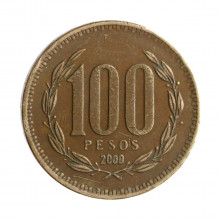 Moeda KM#226.2 100 Pesos 2000 SO MBC Chile América Bronze Alumínio Ø27mm 9gr.